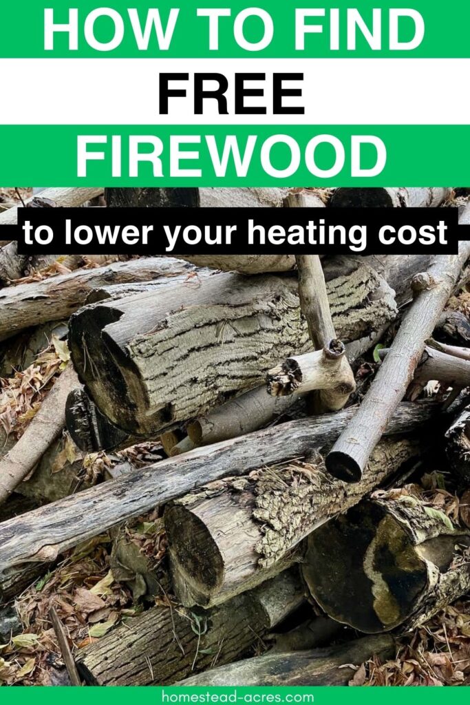 Pile of logs for firewood. Text overlay says How To Find Free Firewood.