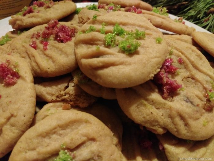 peanut butter cookies with christmas sugar