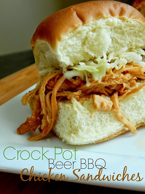 Crock pot beer BBQ chicken sandwiches.