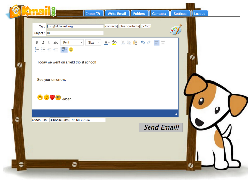 Kids email editor window.