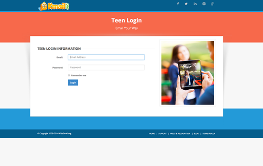 Teen email login dashboard.