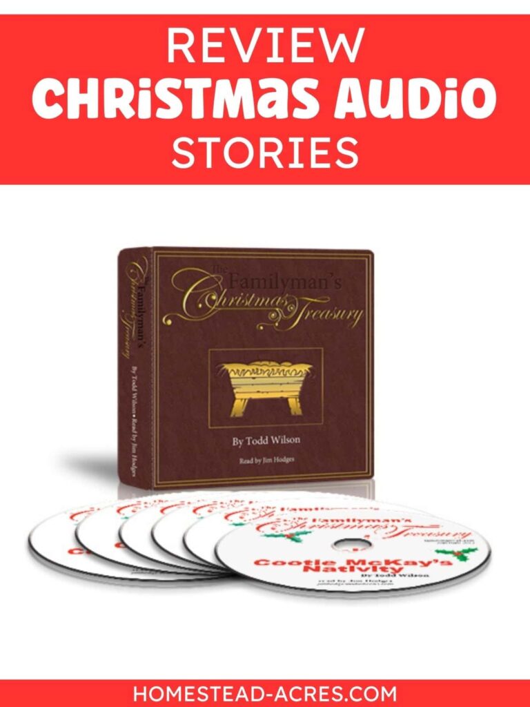 Cover of the Christmas Treasury audio stories. The text overlay says Review Christmas Audio Stories.