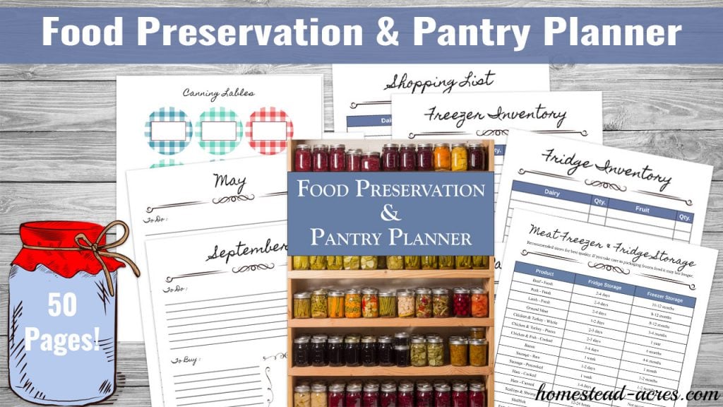 Printable planner for canning, food preservation, and pantry organizing.