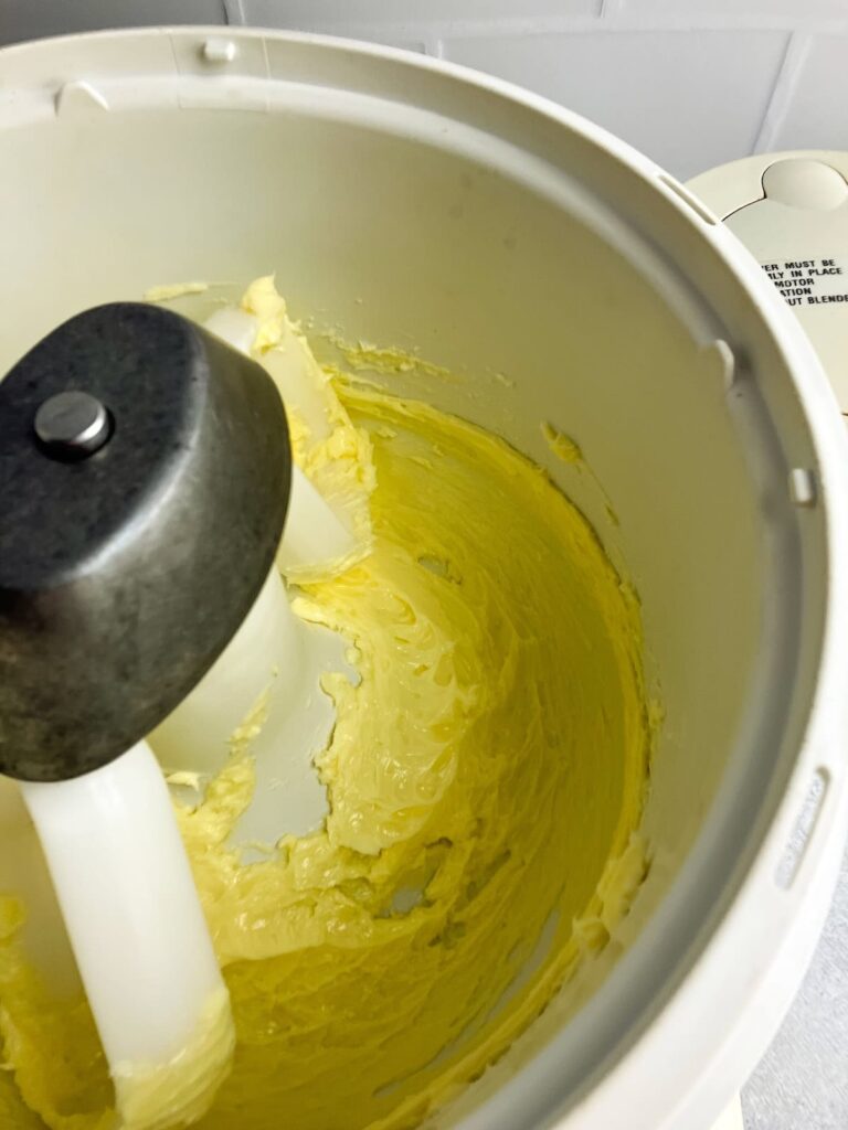 Creaming butter in a stand mixer.