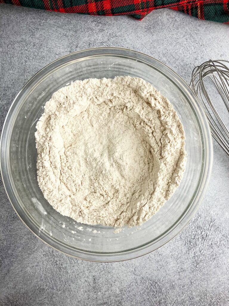 Dry ingredients in a mixing bowl.