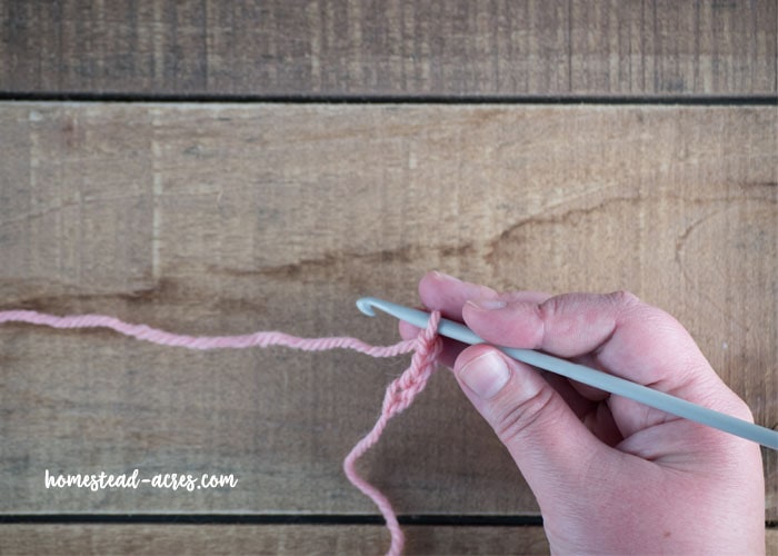 Making a crochet chain.