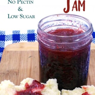 STRAWBERRY JAM: I love this easy strawberry jam recipe! This is an old family favourite recipe for homemade strawberry jam without pectin. It’s also low in sugar for a healthier recipe to make. Perfect jam recipe to start canning with.