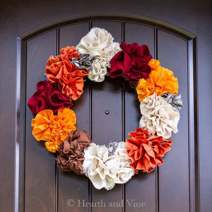 DIY fabric flowers fall wreath.