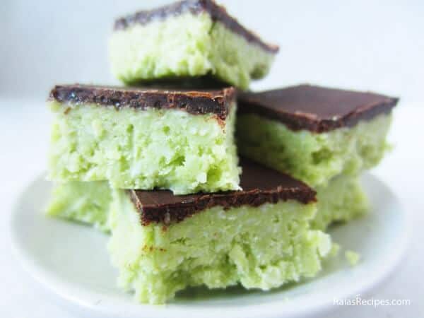 Coconut and avocado grasshopper bars.