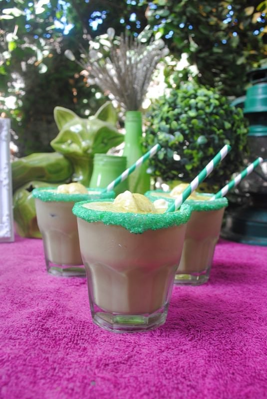 Three glasses of matcha smoothies.