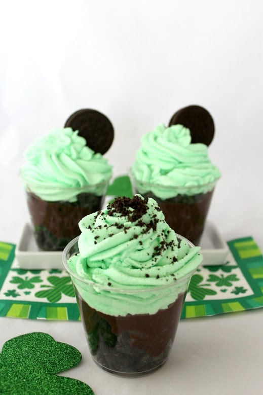 Oreo trifle in plastic cups.