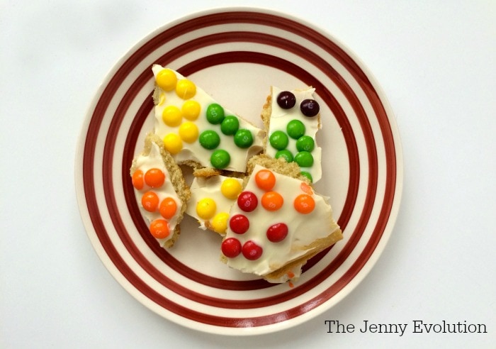 Skittles rainbow sugar cookie bark.