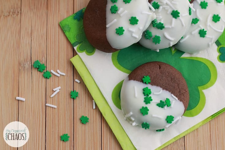 Bailey's chocolate cookies dipped half in white chocolate.