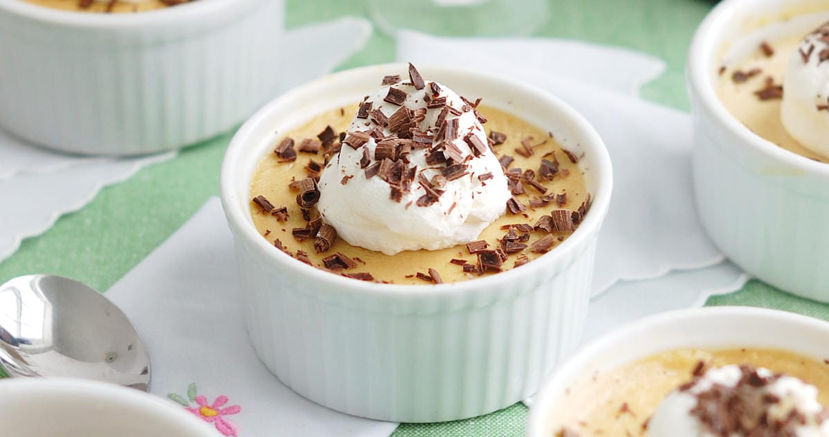 Bailey's pot de creme with chocolate shavings.