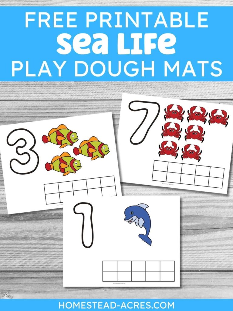 Free printable sea life play dough mats.