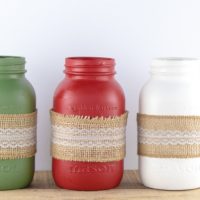 Painted Christmas Mason Jars With Burlap