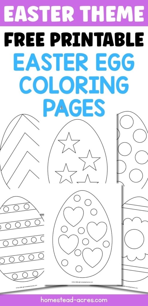 A collage of six Easter coloring pages. The text overlay says Easter Theme Free Printable Easter Egg Coloring Pages.