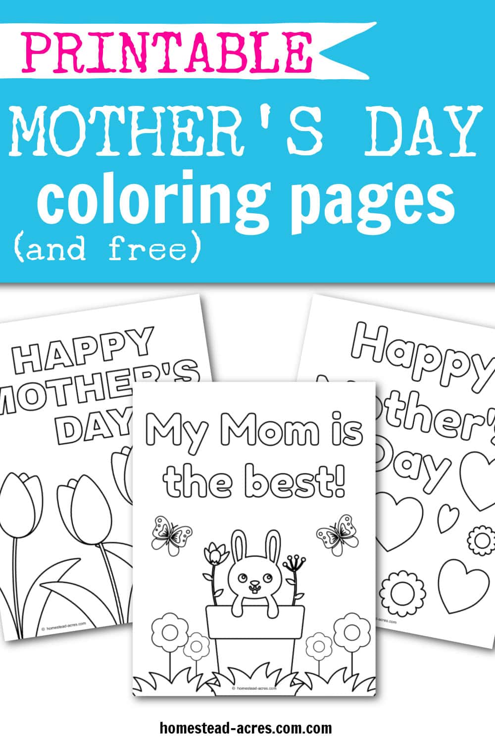 3 Mother's Day coloring page sample images. Text overlay says Printable Mother's Day Coloring Pages And Free.