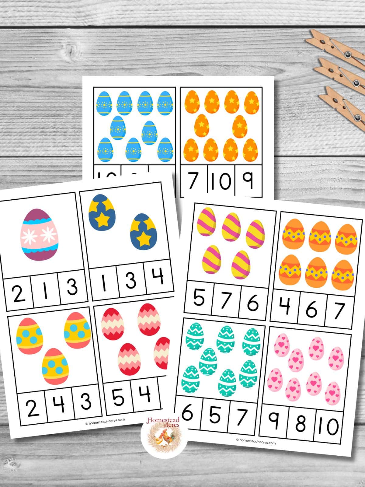 Sample images of Easter egg themed math counting cards.