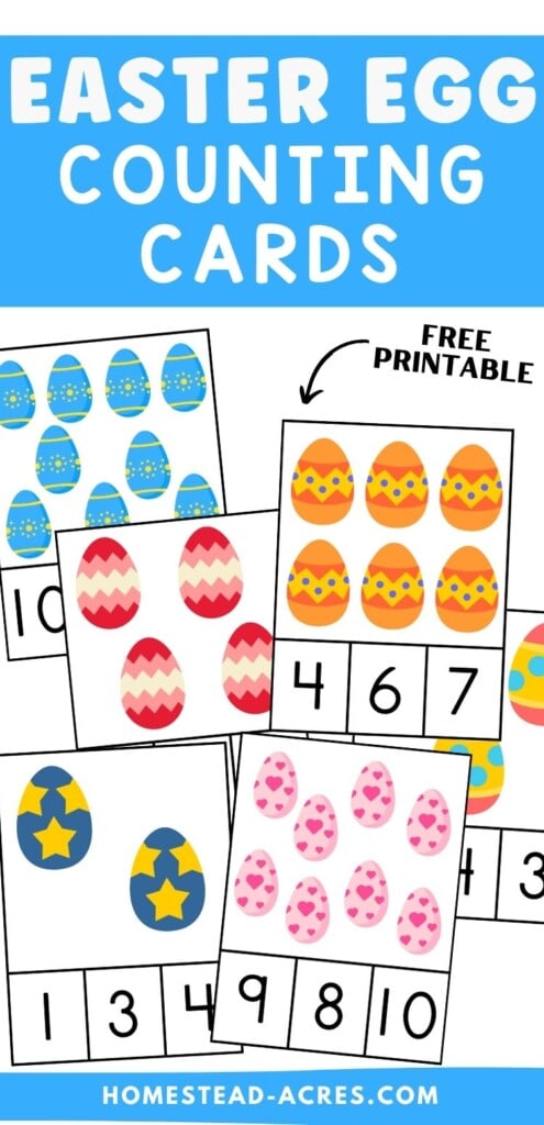 A collage of colorful Easter egg counting cards. The text overlay says Easter Egg Counting Cards.