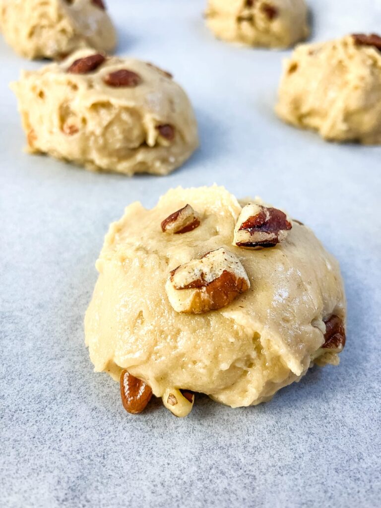 Extra pecan pieces added to the top of the cookies.