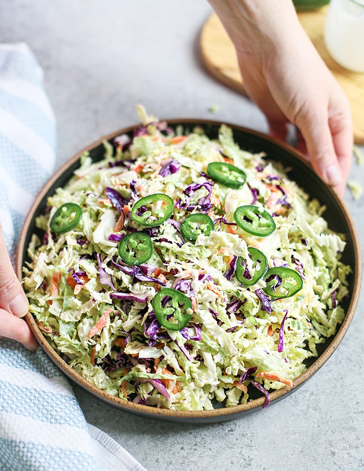 Creamy jalape&ntilde;o coleslaw recipe.