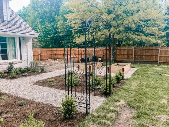 Arbor in a flower garden.