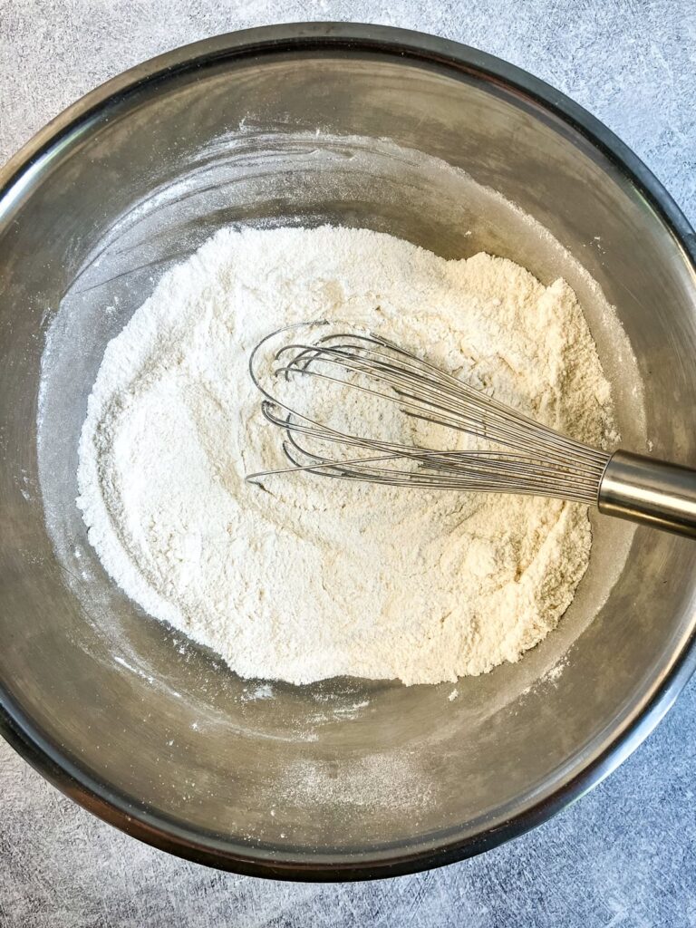Cake dry ingredients in a large mixing bowl.