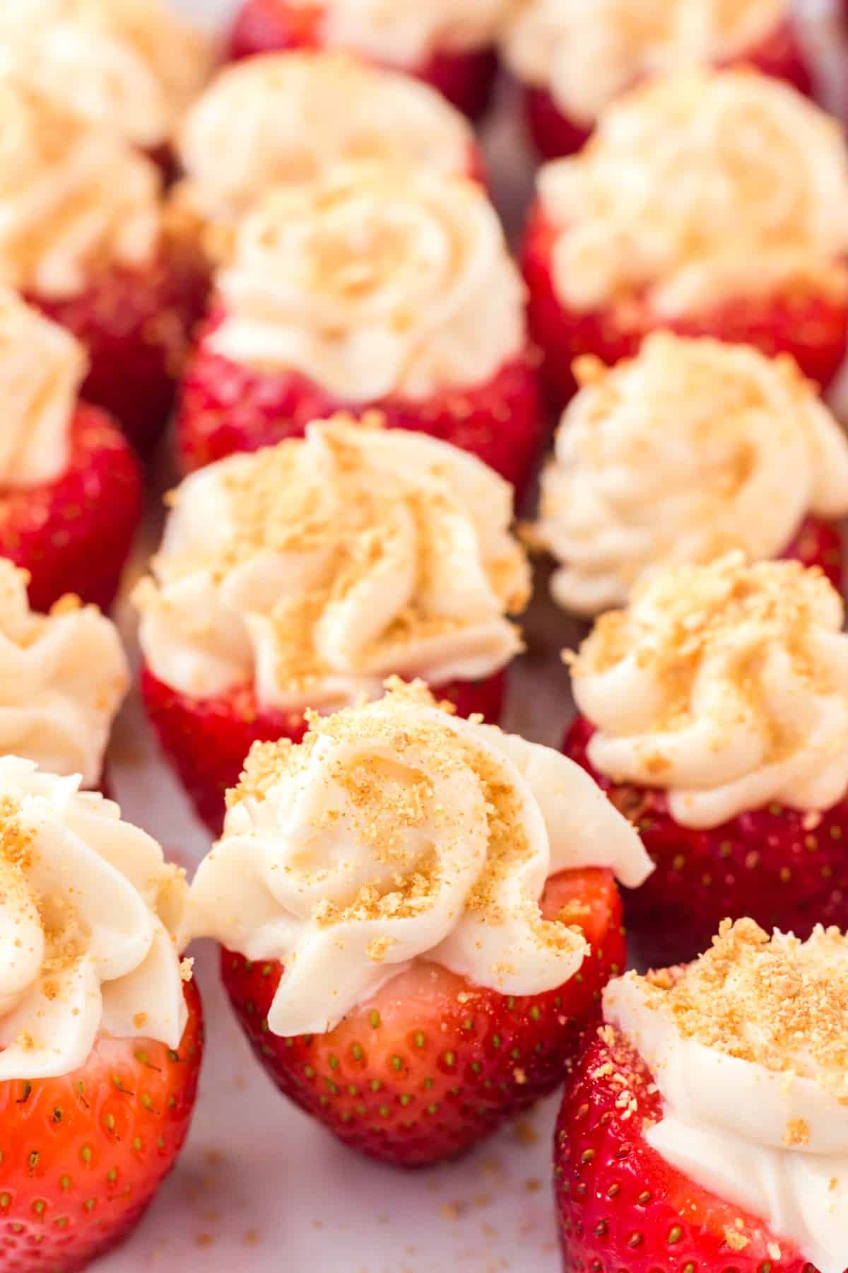 Fresh strawberries filled with cheesecake.