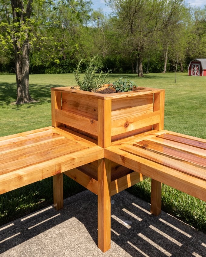 Cedar planter with built in bench.