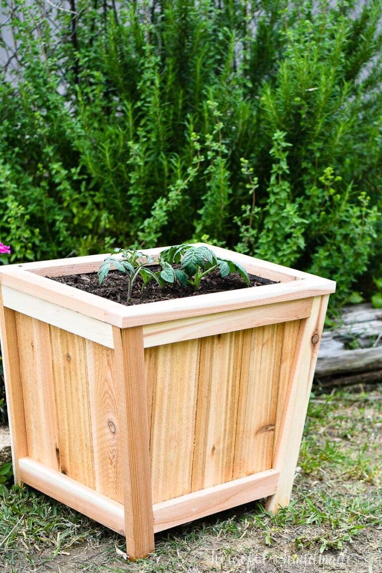 Homemade wooden tapered planter.