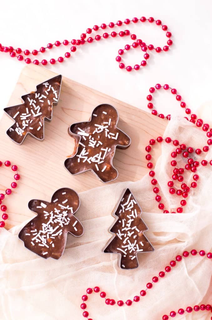 Cookie cutters filled with fudge.