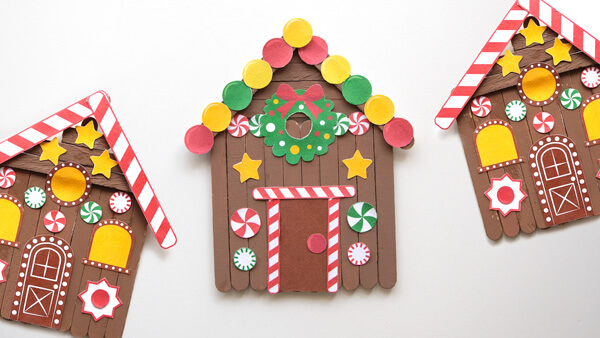 Cute gingerbread house made from popsicle sticks.
