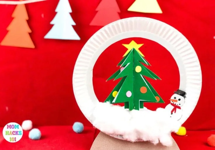 Paper plate snow globe craft.