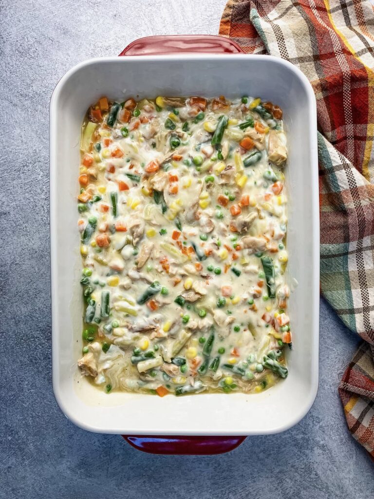 Sour cream stirred into the turkey casserole sauce.