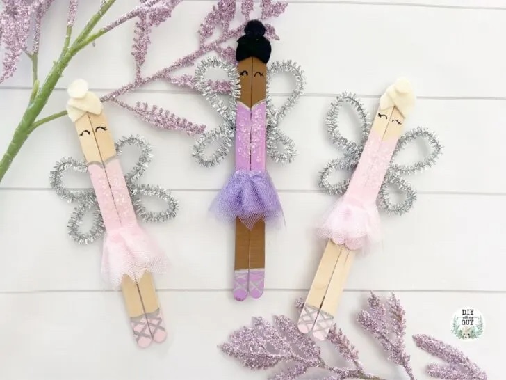 Sugar plum fairy craft made from a popsicle stick.