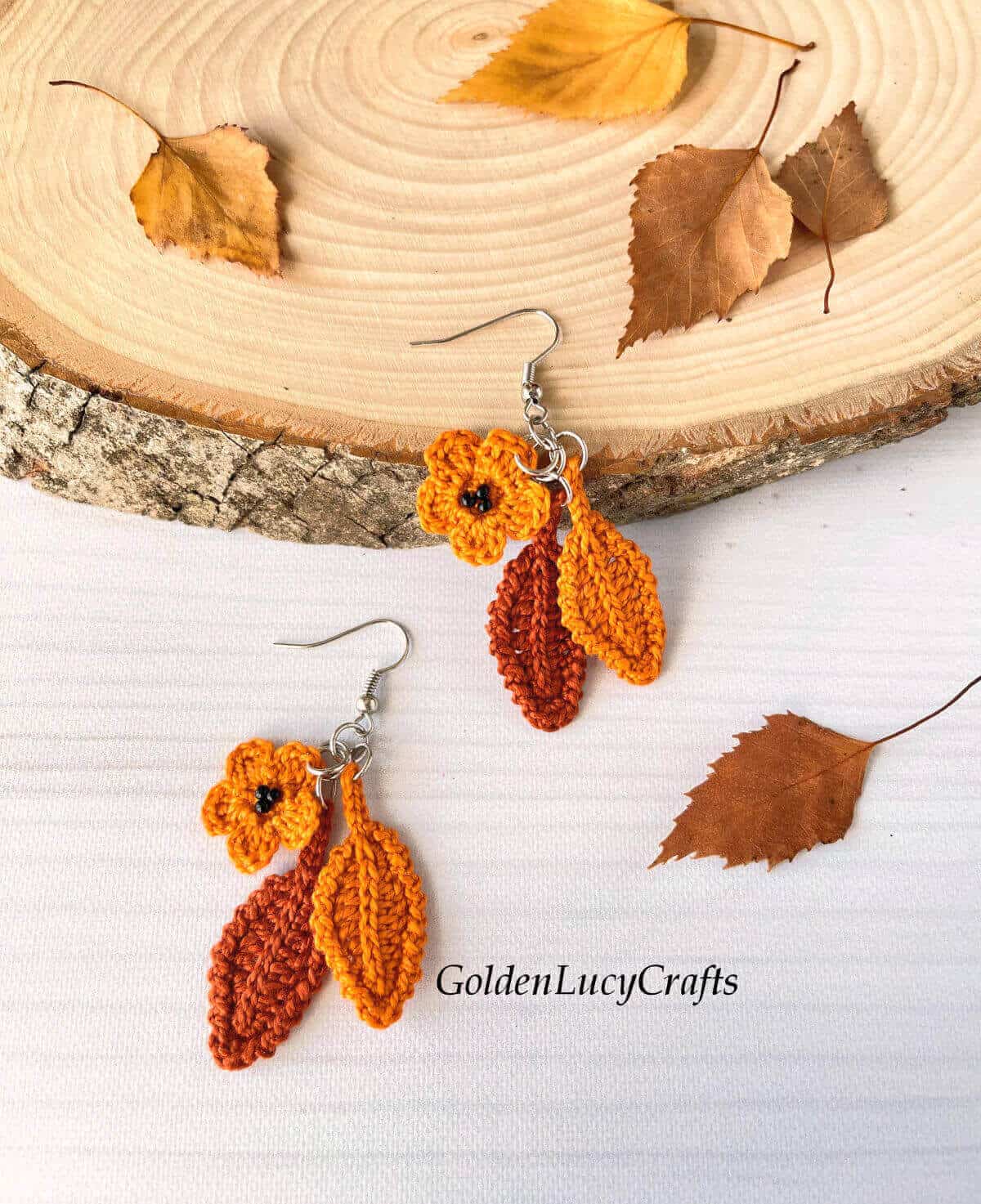 Crochet fall leaf earrings.