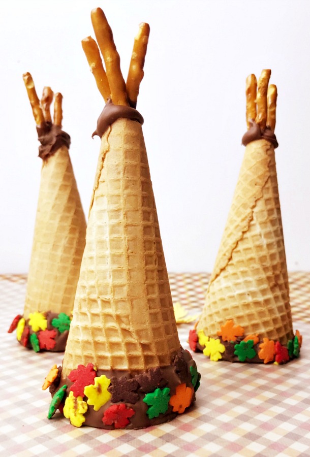 3 sugar cone teepees on a table.