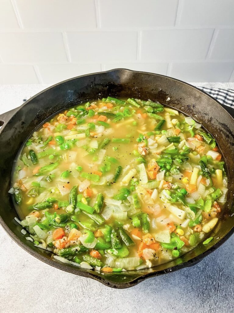 Turkey broth added to the vegetable filling.
