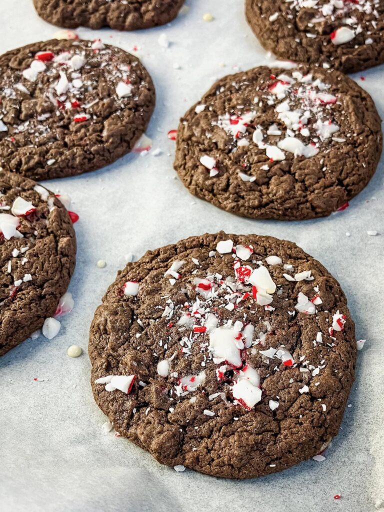 Chocolate peppermint cookies fresh from the oven.