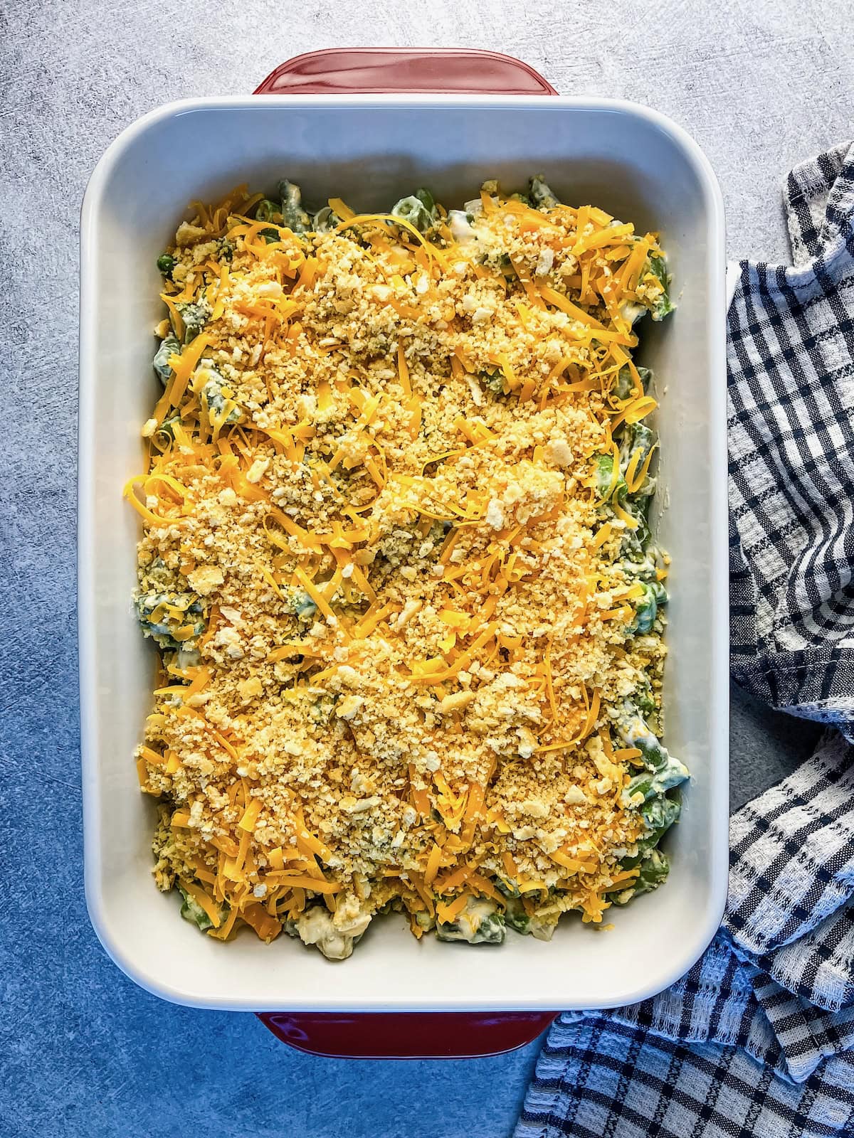 Green bean casserole with a cracker topping.