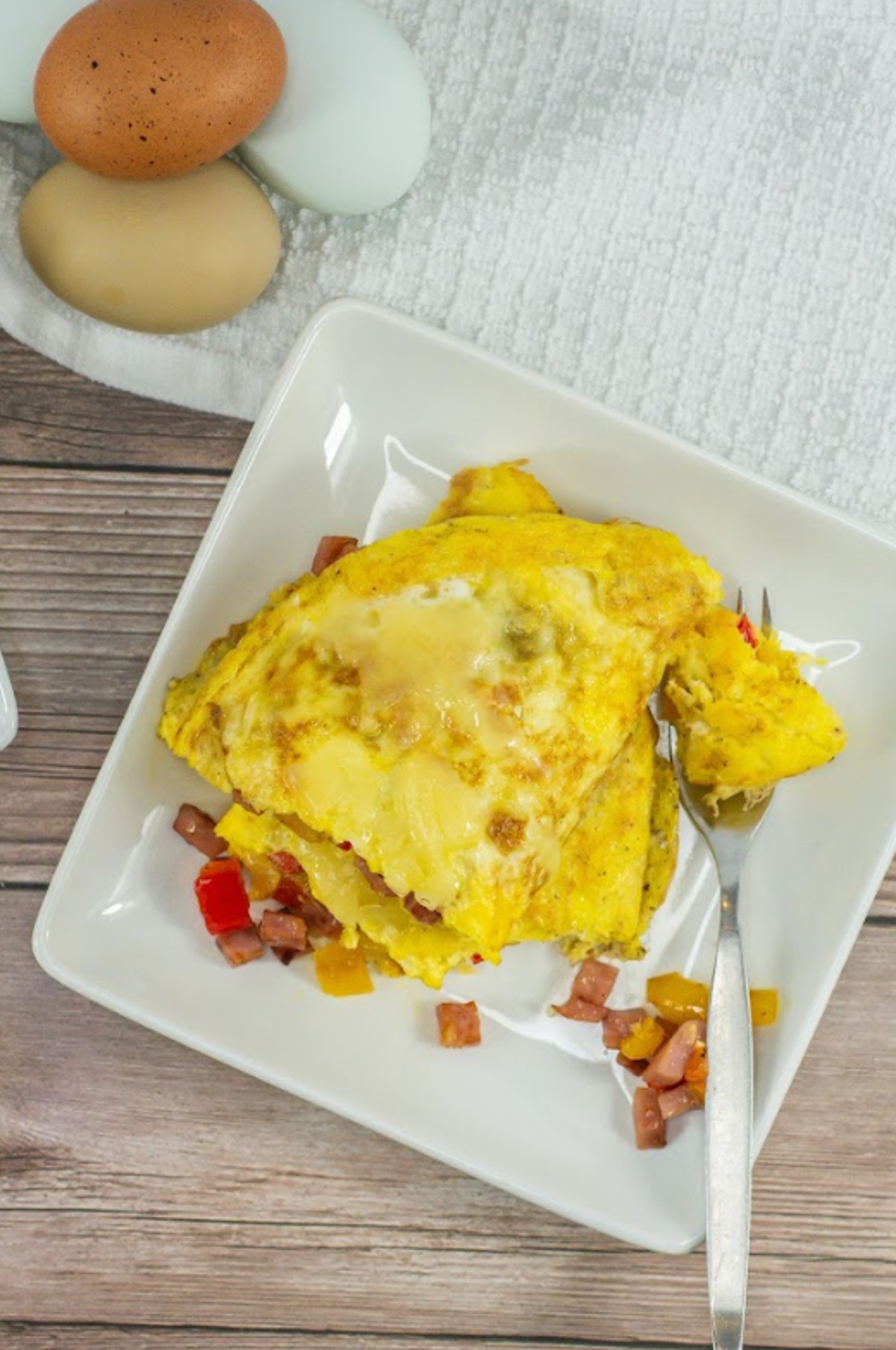 Denver omelet on a white plate.
