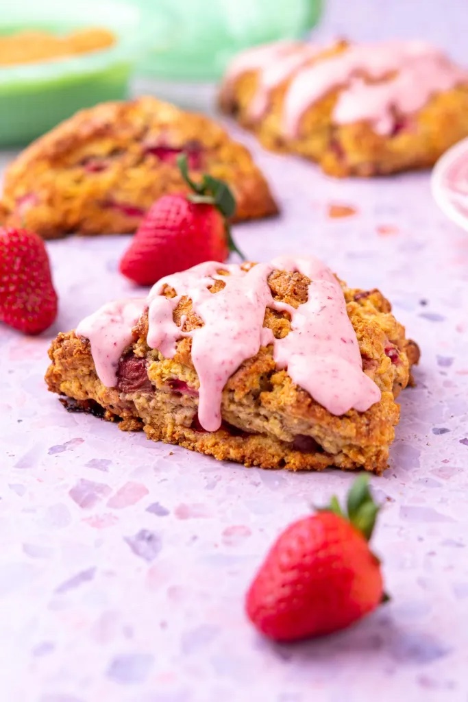 Sourdough strawberry scones with icing.