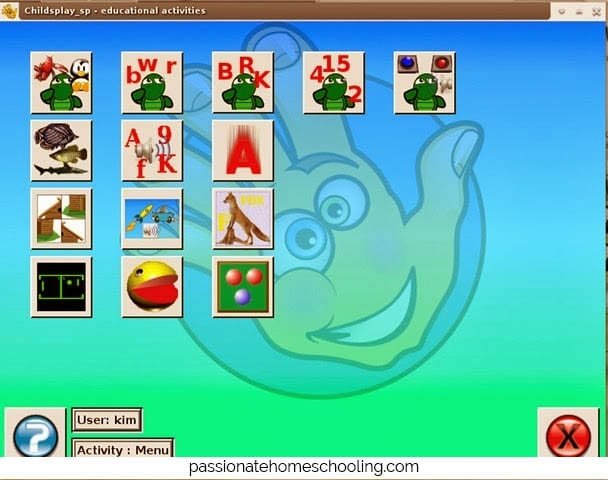 Screenshot of the games dashboard in Childsplay.