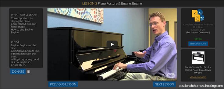 Screenshot of a sample piano lesson.