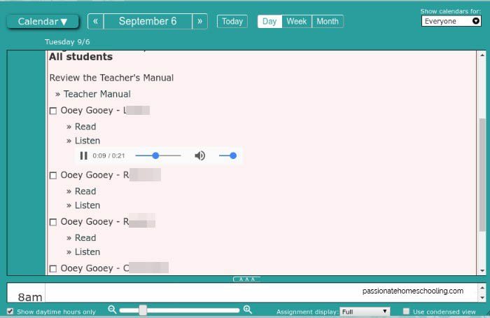 Lesson plan calendar view.