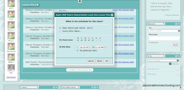 Homeschool Planet lesson plan schedule.