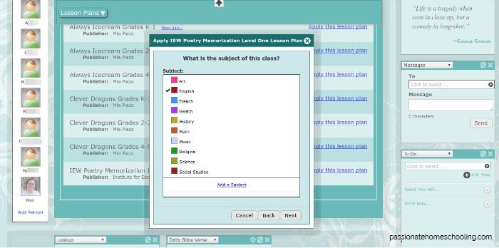 Selecting a lesson plan subject.