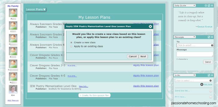 Homeschool Planet lesson plans create a class.