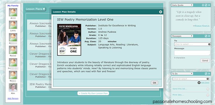 IEW poetry lesson plan preview in Homeschool Planet.